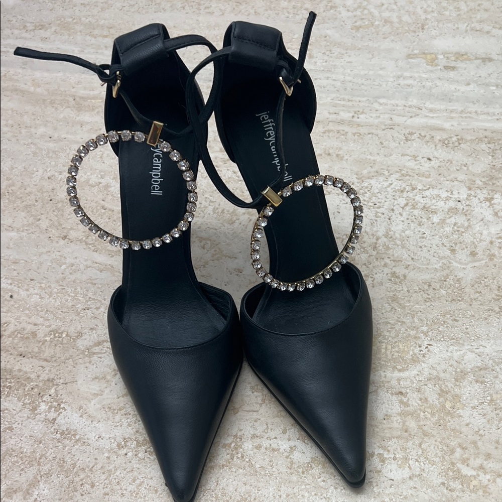 Jeffrey Campbell Black Heels with Rhinestone Hoop